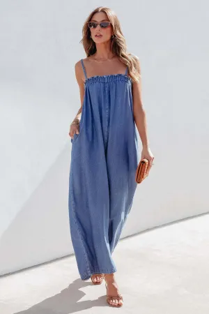 Loose Smocked Wide Leg Jumpsuits