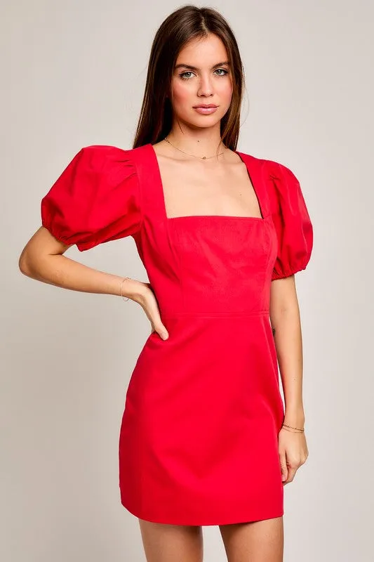 Mara Puff Sleeve Dress (Red)