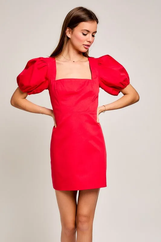 Mara Puff Sleeve Dress (Red)