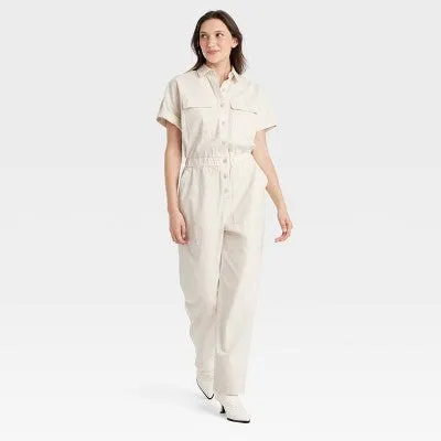 New - Women's Short Sleeve Boilersuit - Universal Thread Cream 16