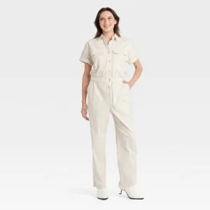 New - Women's Short Sleeve Boilersuit - Universal Thread Cream 16