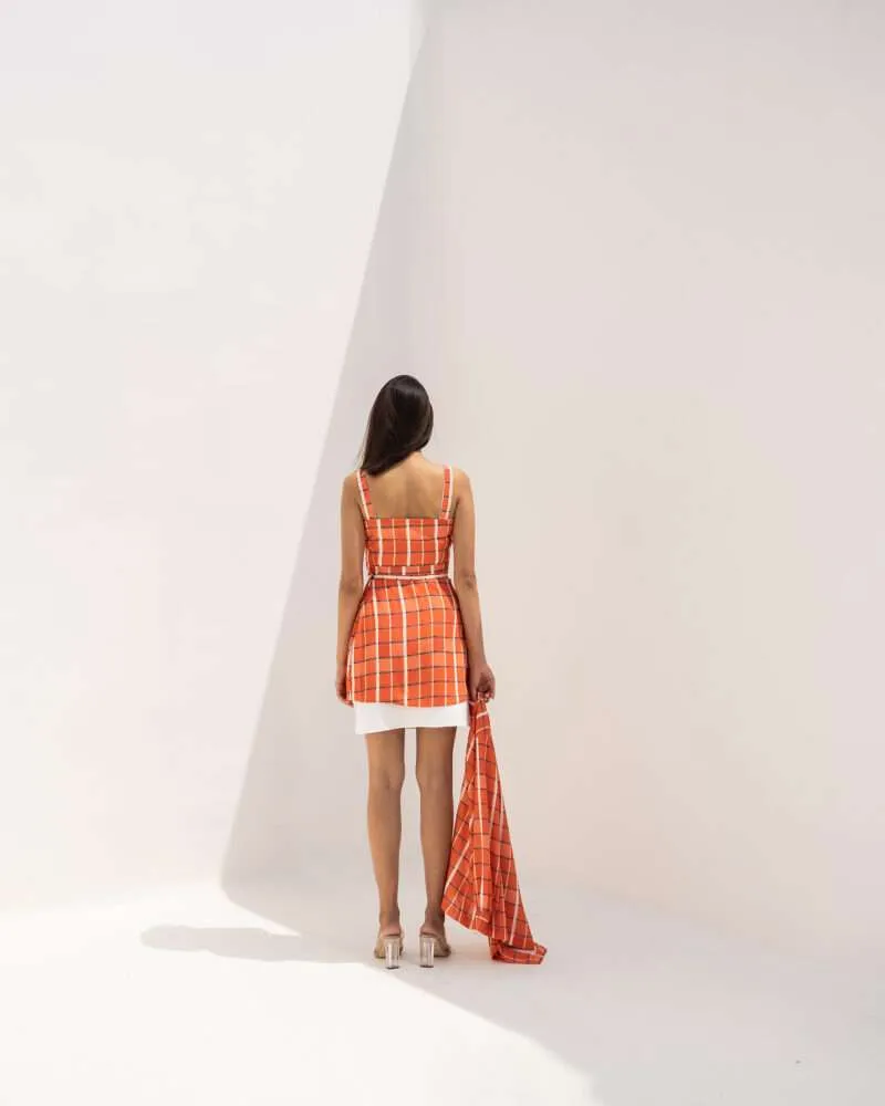 Orange Checkered Women Gorgeous Printed Top with Skirt