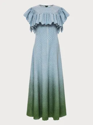 Perforated Denim Dress with Green Gradient