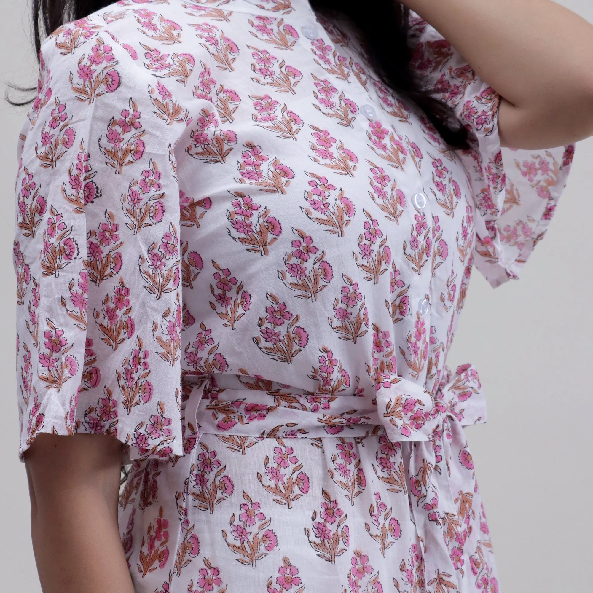 Pink Floral Printed Soft Stylish Midi Dress