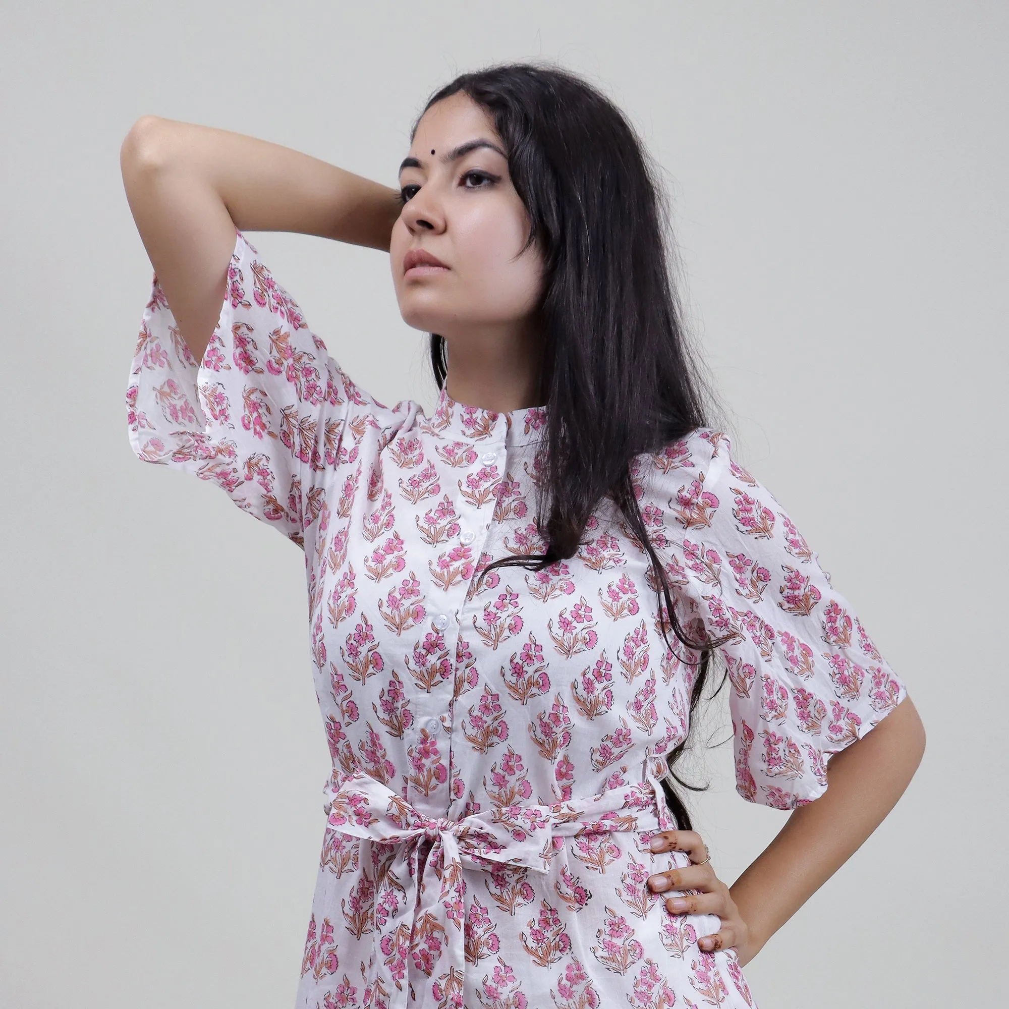 Pink Floral Printed Soft Stylish Midi Dress