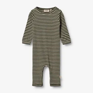 Plain Wool Jumpsuit | Baby - green stripe