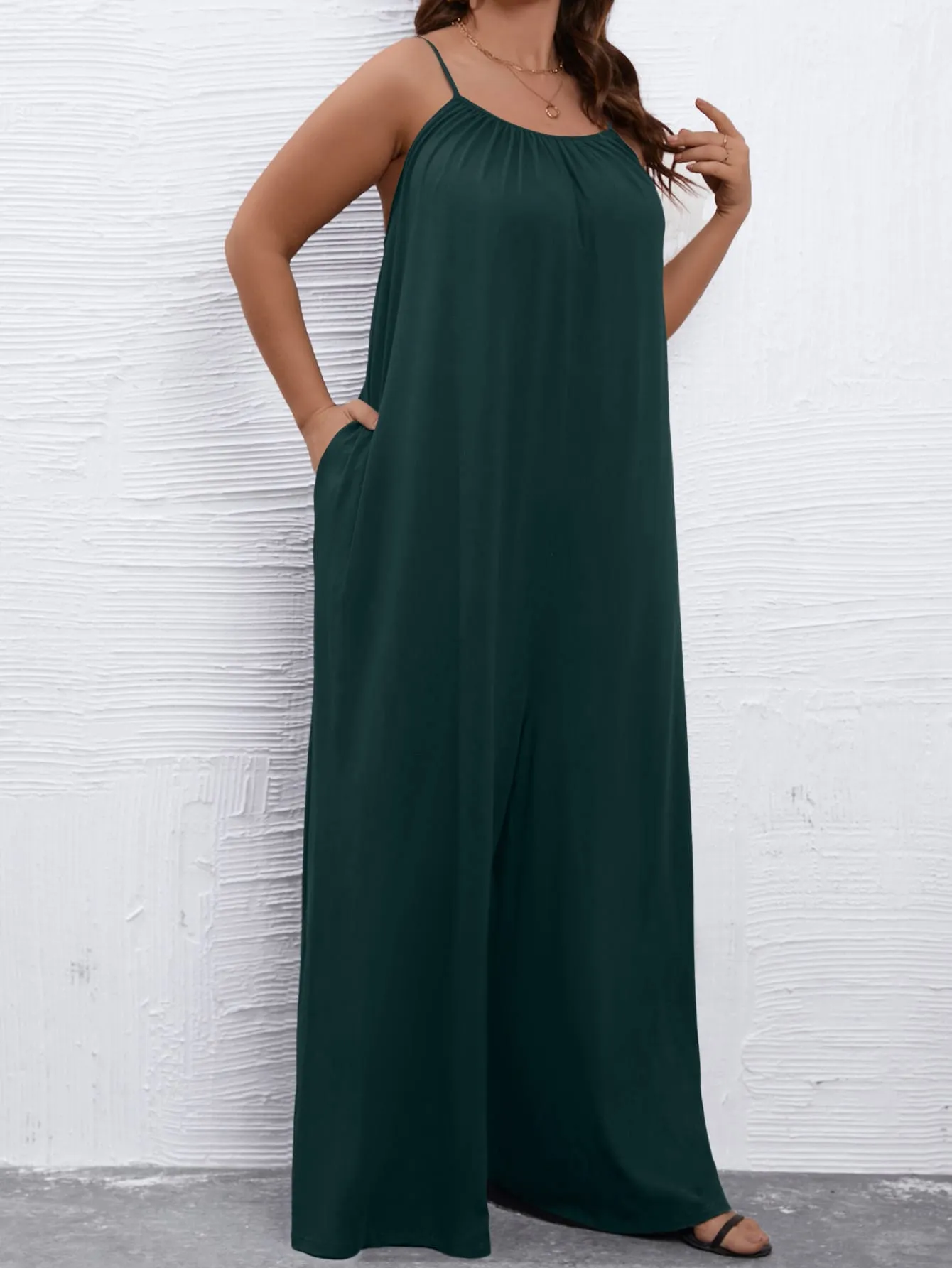 Plus Solid Wide Leg Cami Jumpsuit