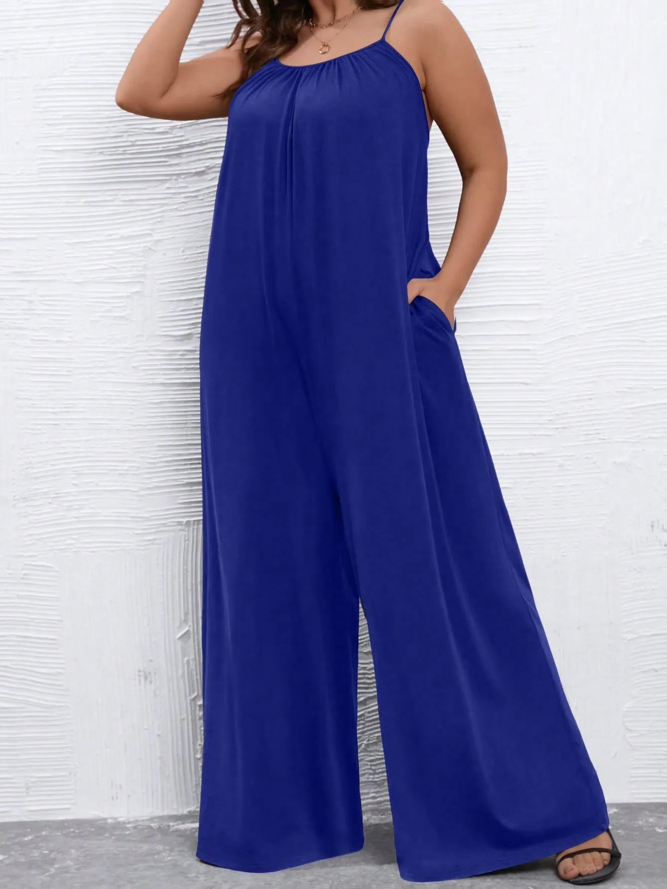 Plus Solid Wide Leg Cami Jumpsuit