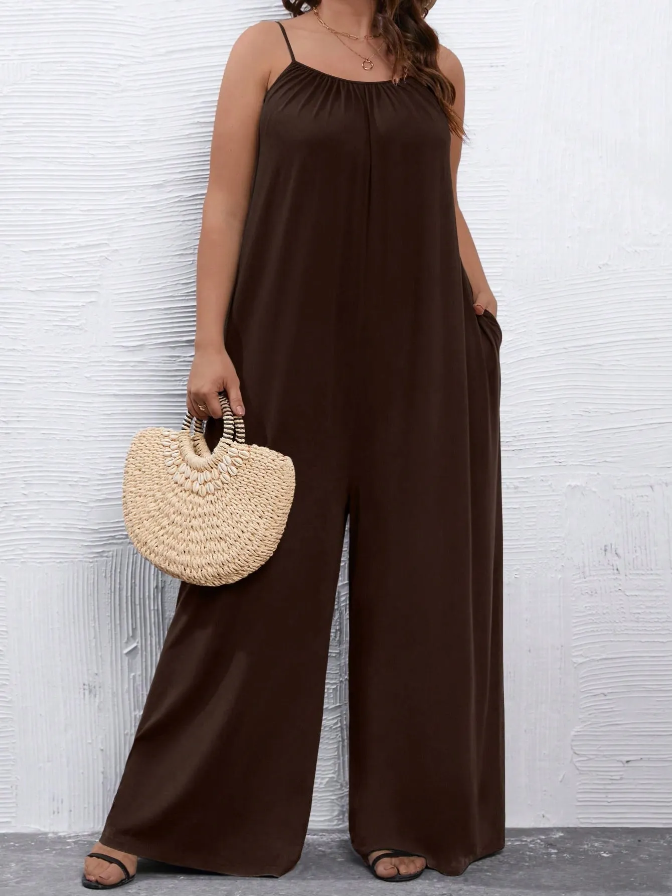 Plus Solid Wide Leg Cami Jumpsuit