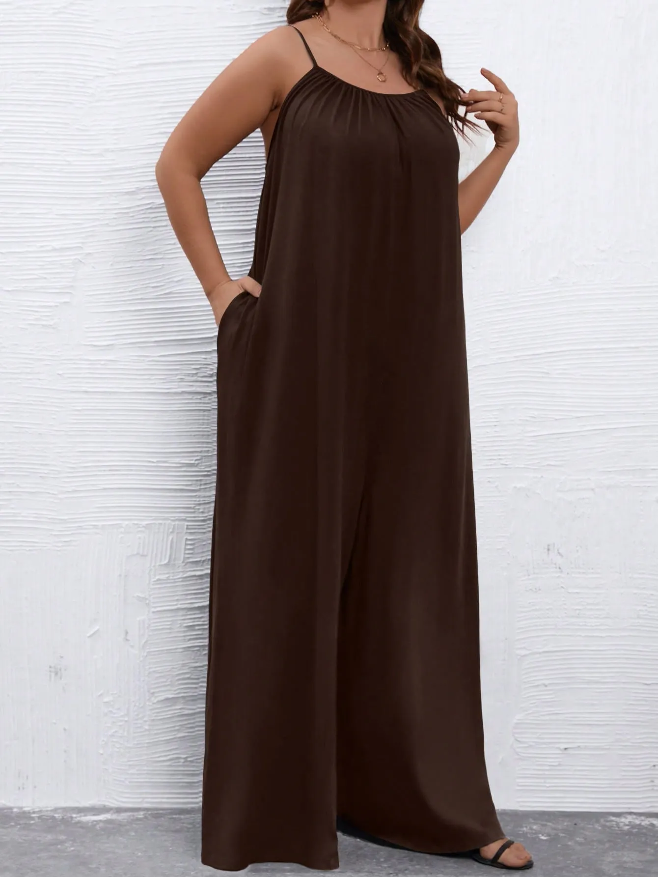 Plus Solid Wide Leg Cami Jumpsuit