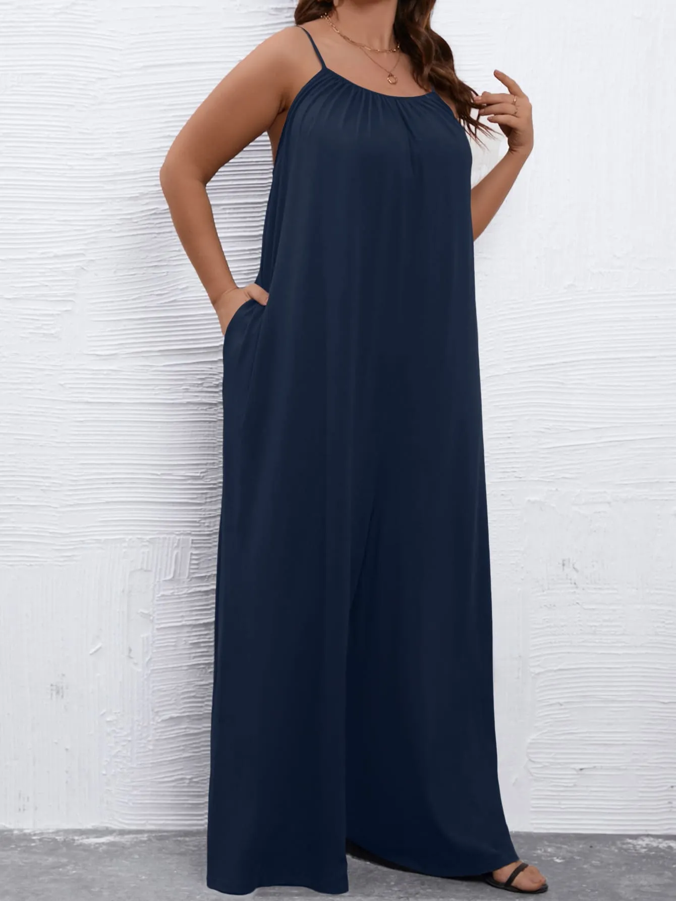 Plus Solid Wide Leg Cami Jumpsuit