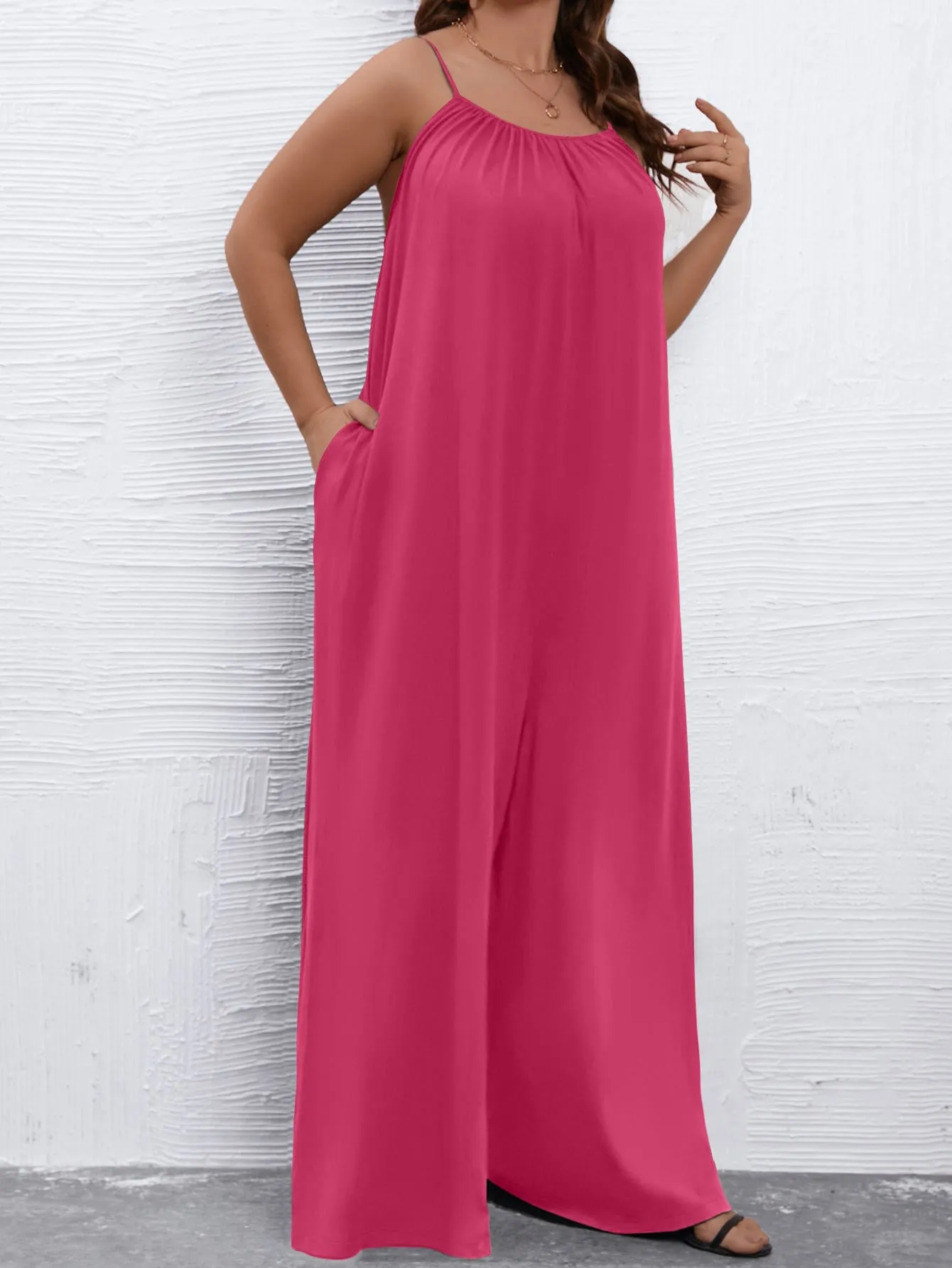 Plus Solid Wide Leg Cami Jumpsuit