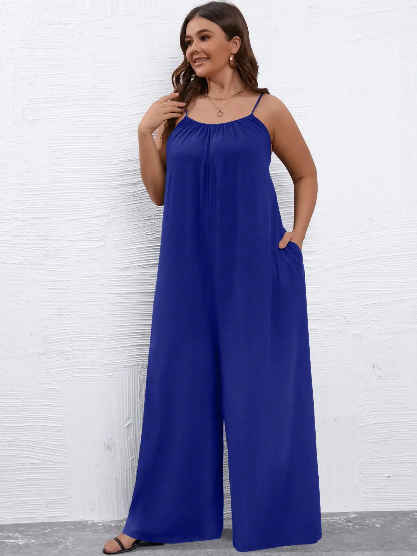 Plus Solid Wide Leg Cami Jumpsuit