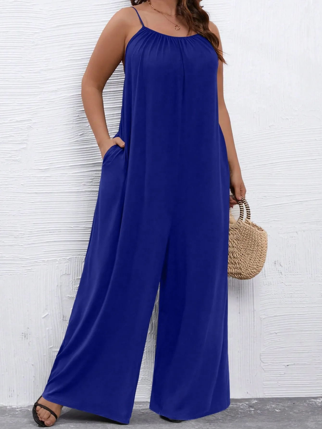 Plus Solid Wide Leg Cami Jumpsuit