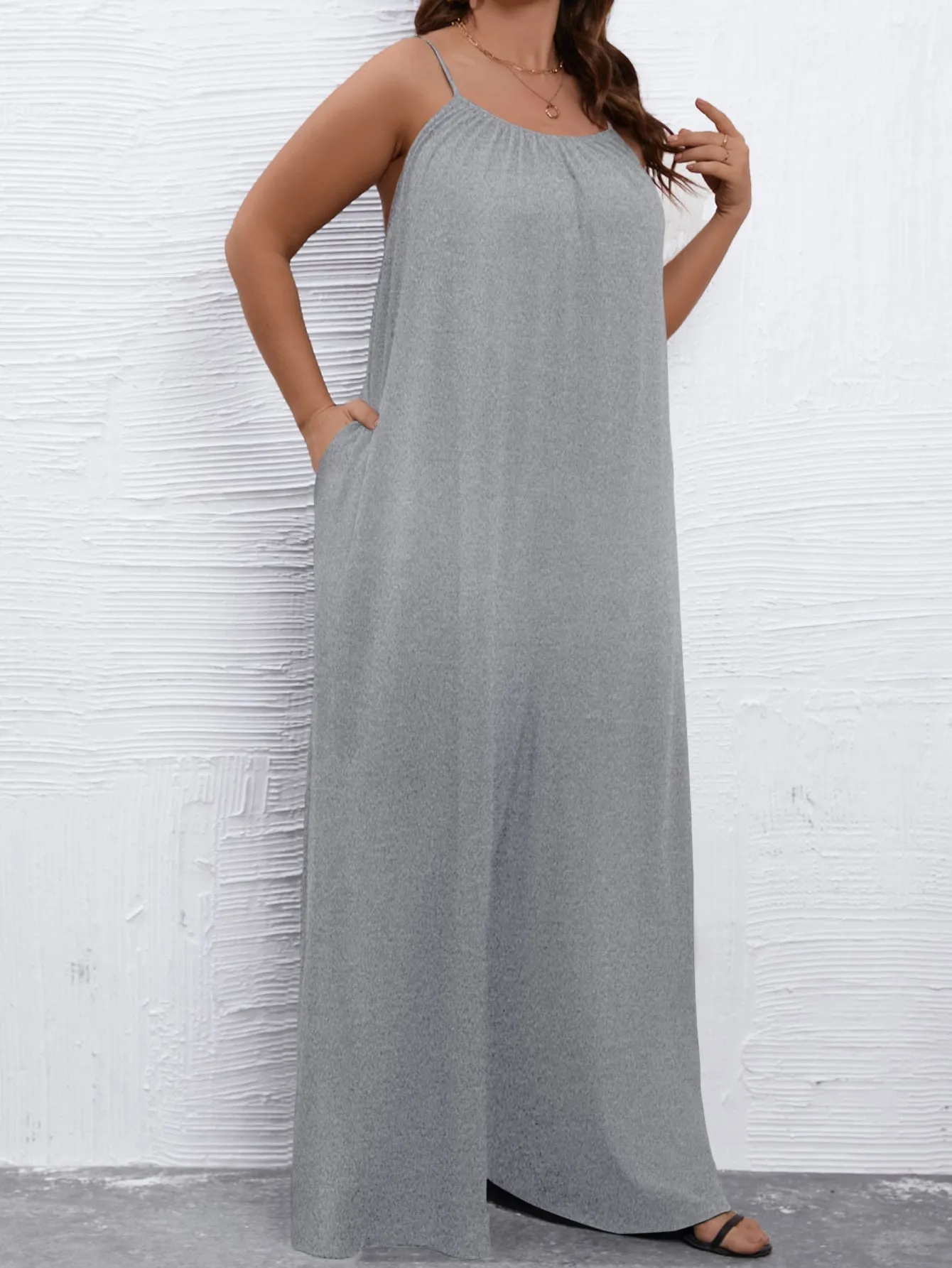 Plus Solid Wide Leg Cami Jumpsuit