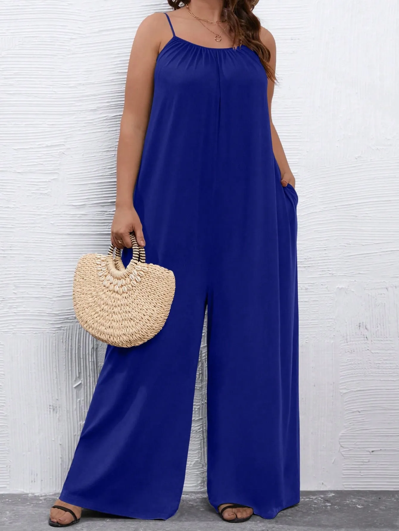 Plus Solid Wide Leg Cami Jumpsuit