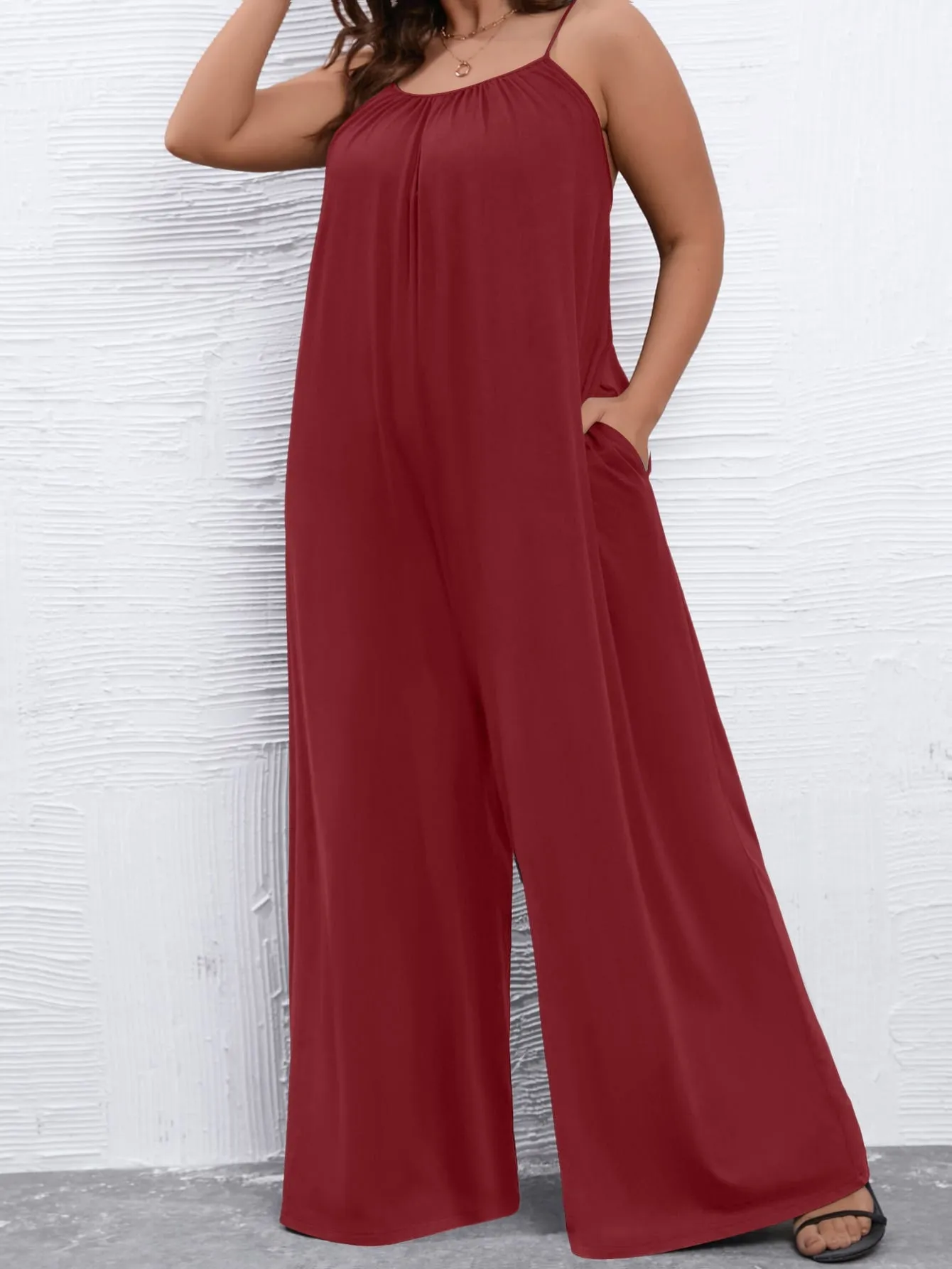 Plus Solid Wide Leg Cami Jumpsuit