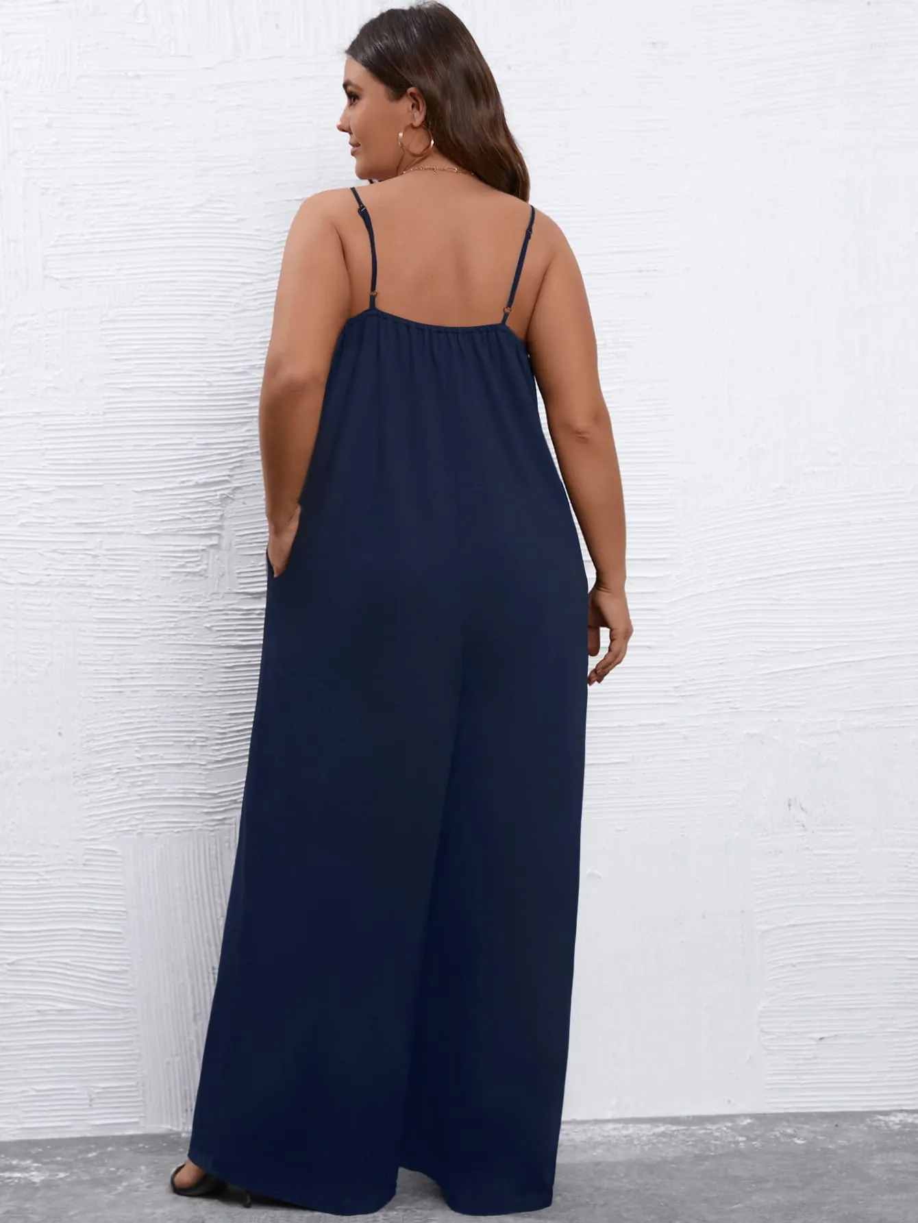 Plus Solid Wide Leg Cami Jumpsuit