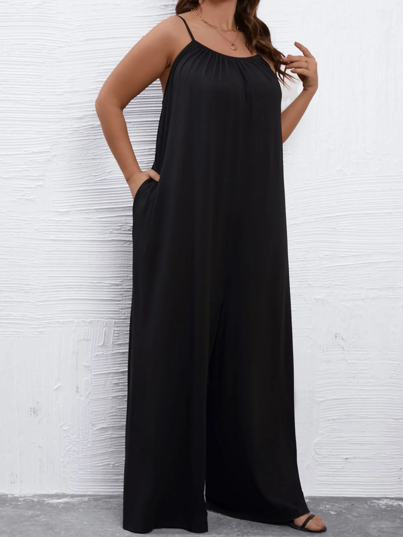 Plus Solid Wide Leg Cami Jumpsuit