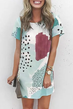 Print Patchwork O Neck T Shirt Dress