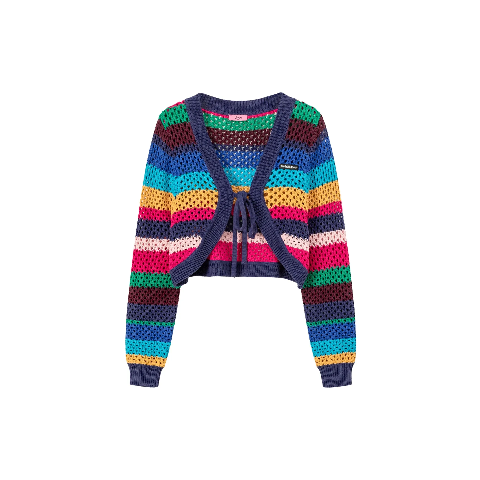 Rainbow Striped Ribbon Tie Bolero Cardigan