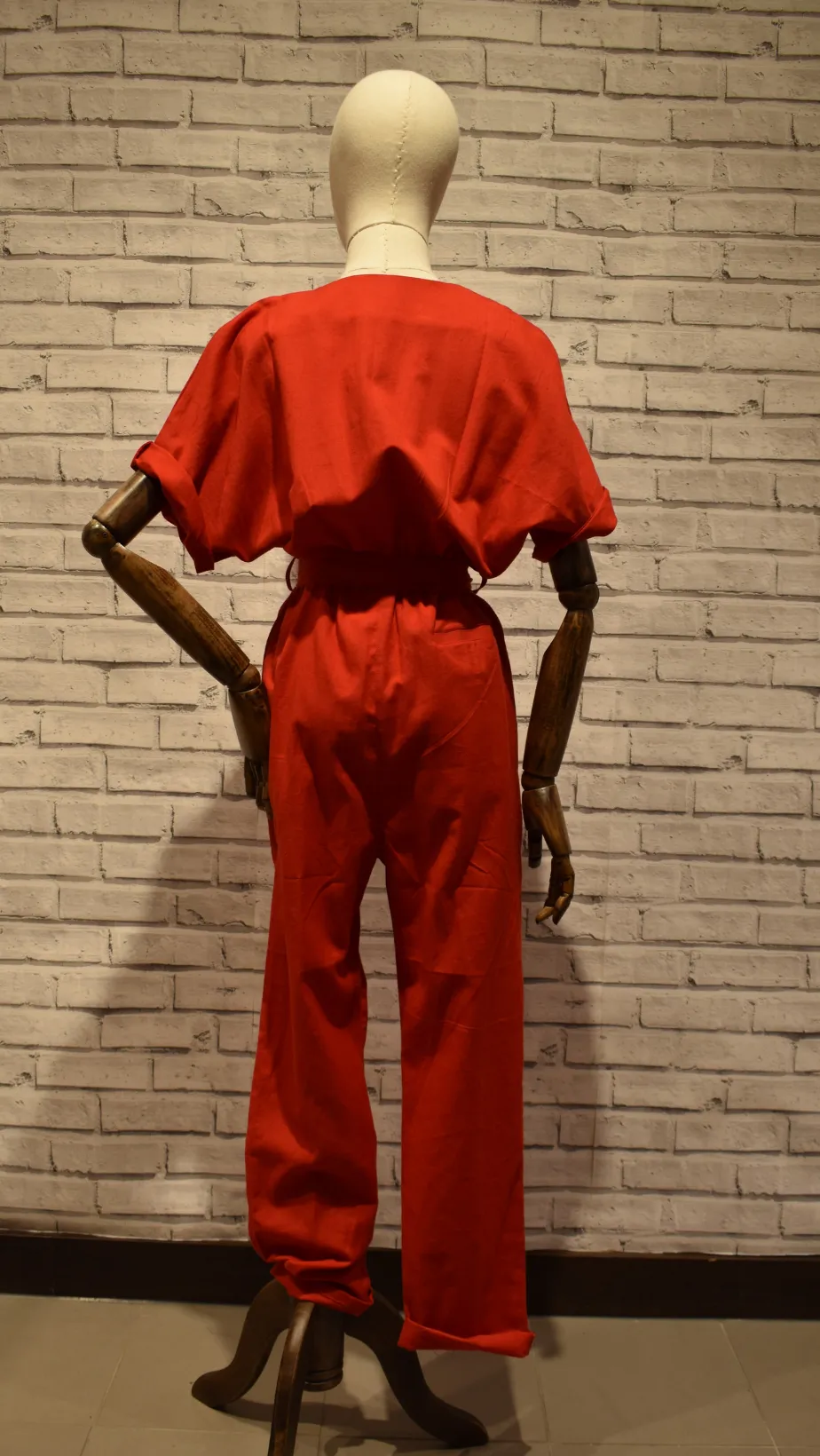 Red Elastic Jumpsuit