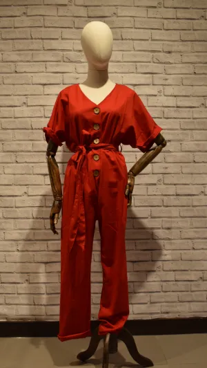 Red Elastic Jumpsuit