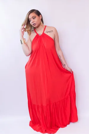 Red Maxi Halter Sundress