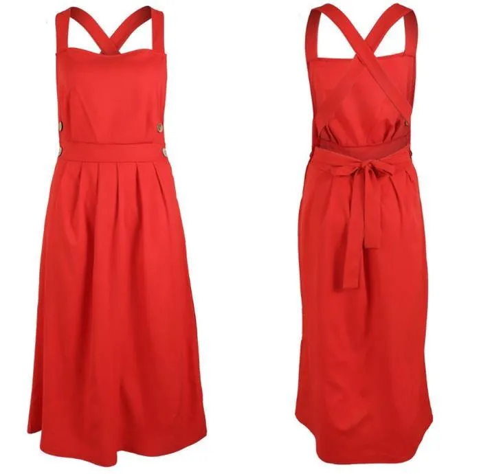 Red Women Straps Midi Length Dresses