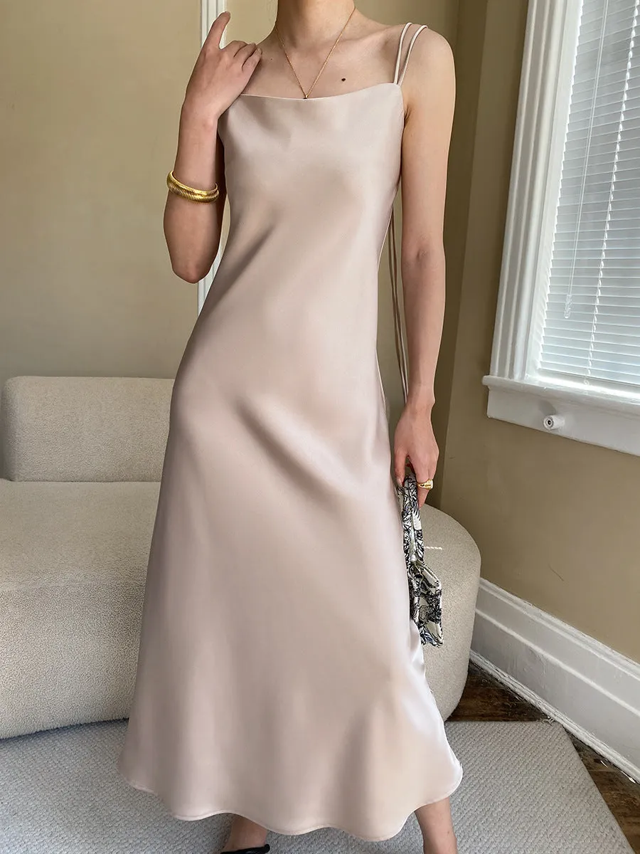 Ribbon Design French Satin Glossy Drape Dress