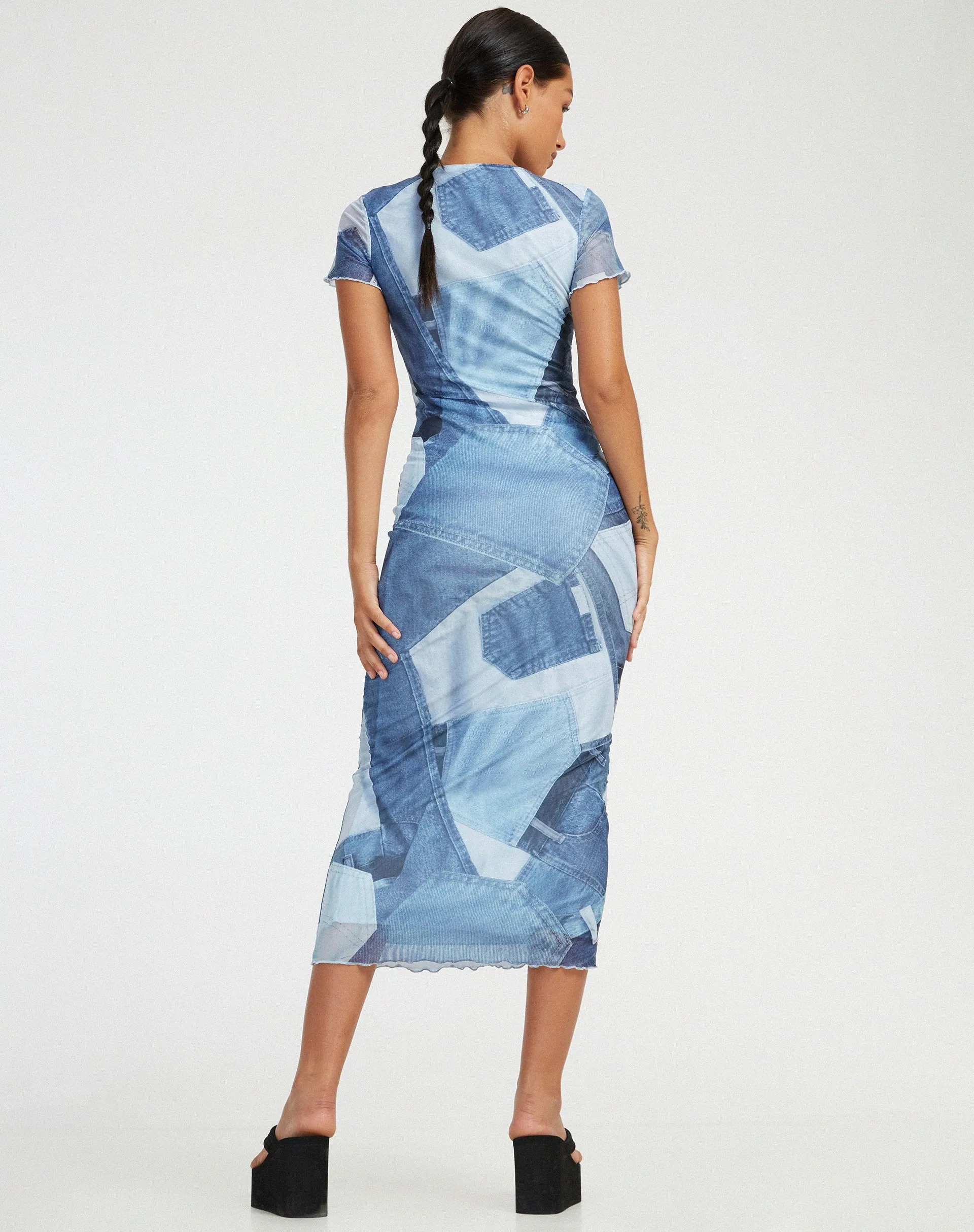 Roska Midi Dress in Denim Pocket