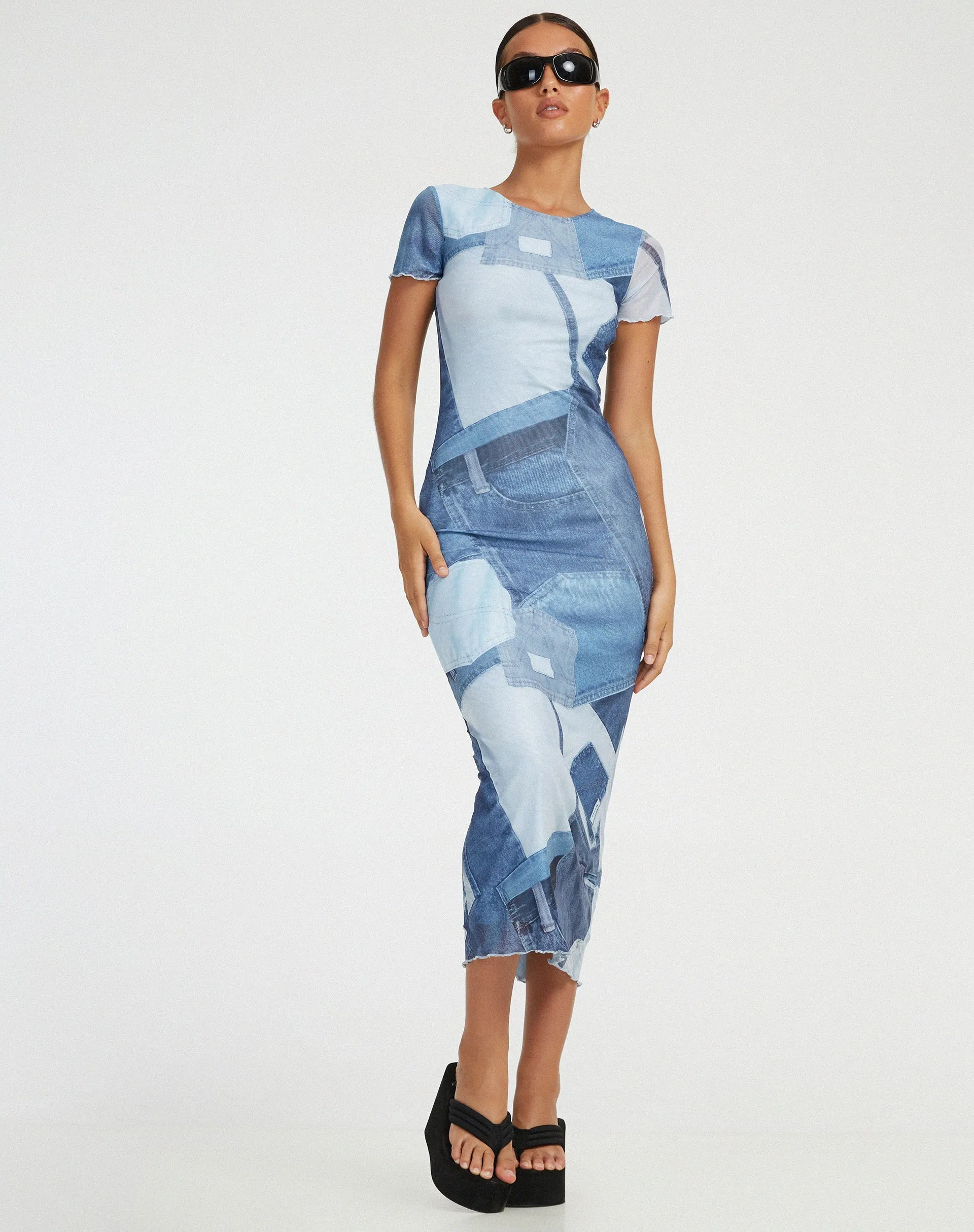 Roska Midi Dress in Denim Pocket