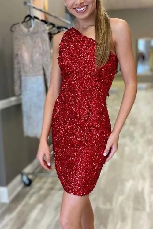 Sequin One Shoulder Bodycon Mini Dress