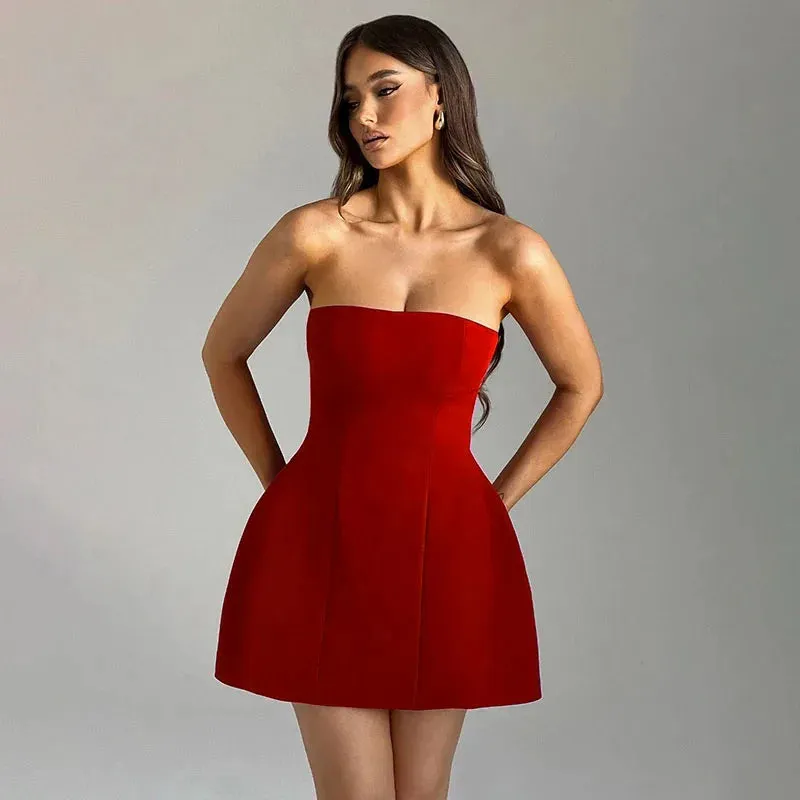 Sexy Fashion Sleeveless High Waist Solid Mini Strapless Vacation Patchwork Dress