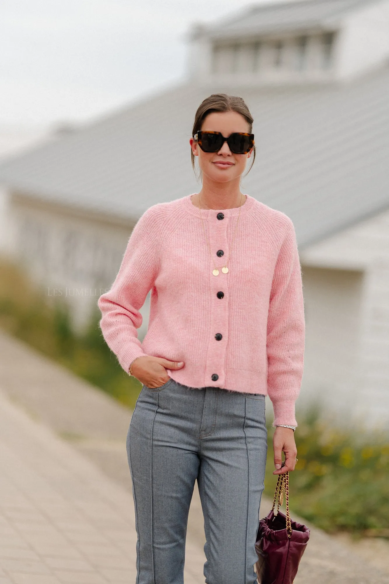 SLFLulu LS knit short cardigan peony