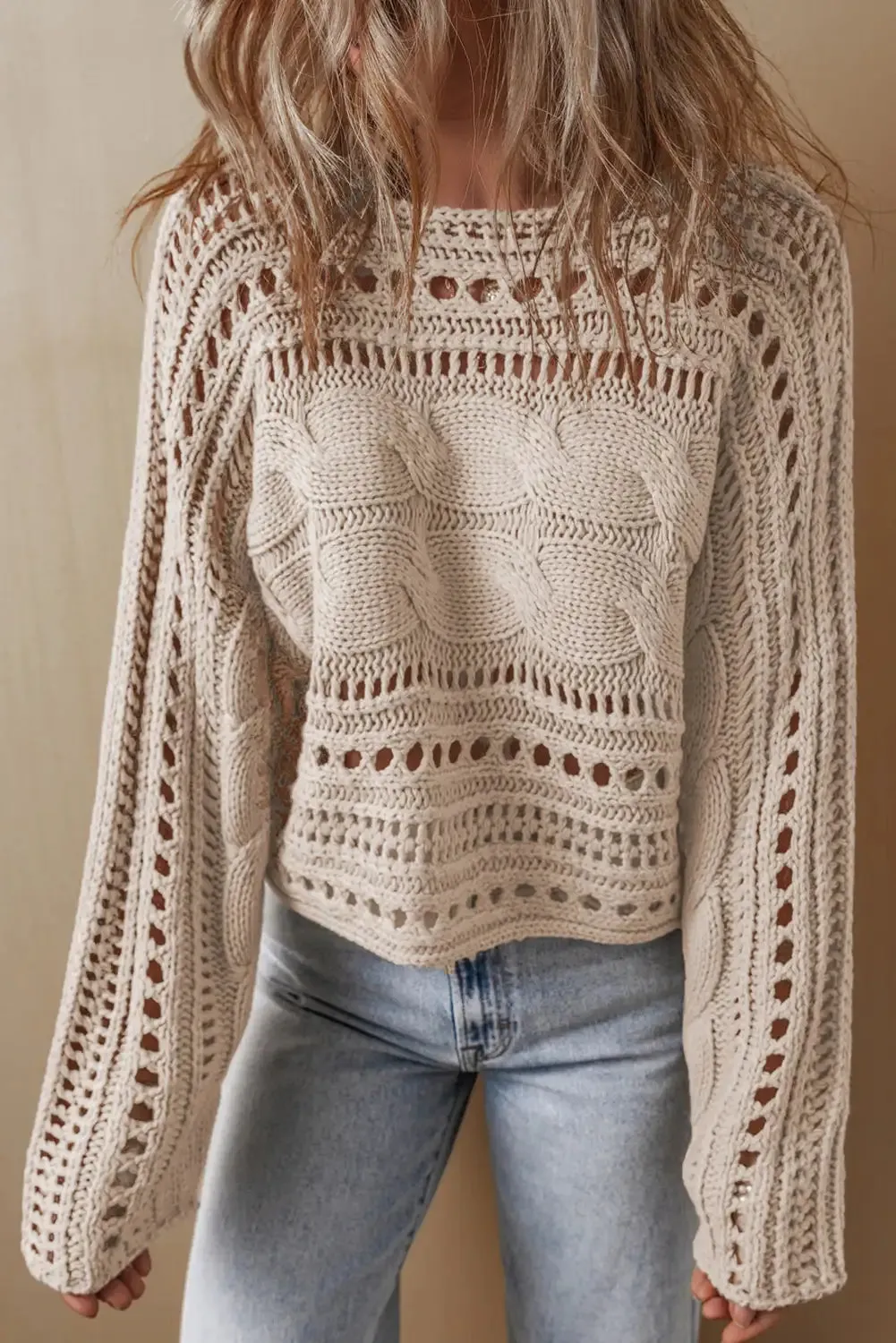 Smoke Gray Cable Knit Cropped Sweater