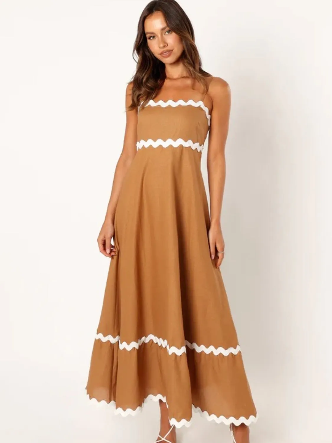 Spaghetti Strap Maxi Dress Women's Feminine Casual Summer Sleeveless Long Swing Dress