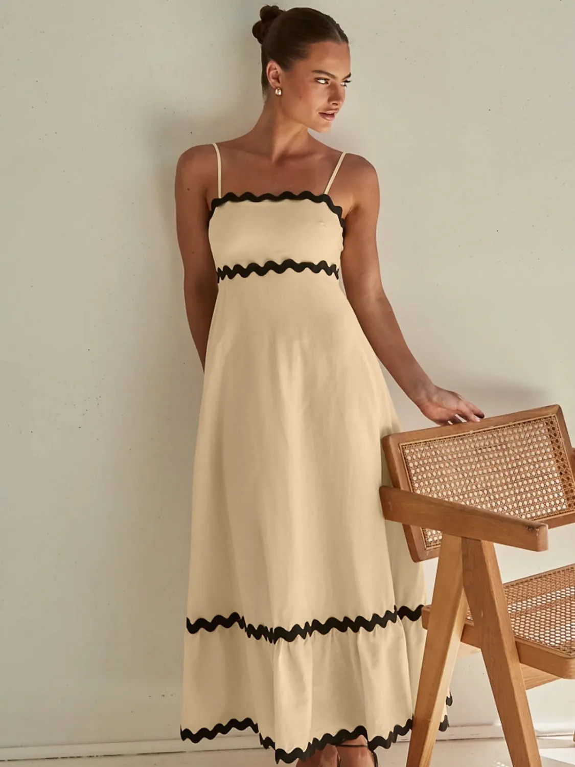 Spaghetti Strap Maxi Dress Women's Feminine Casual Summer Sleeveless Long Swing Dress