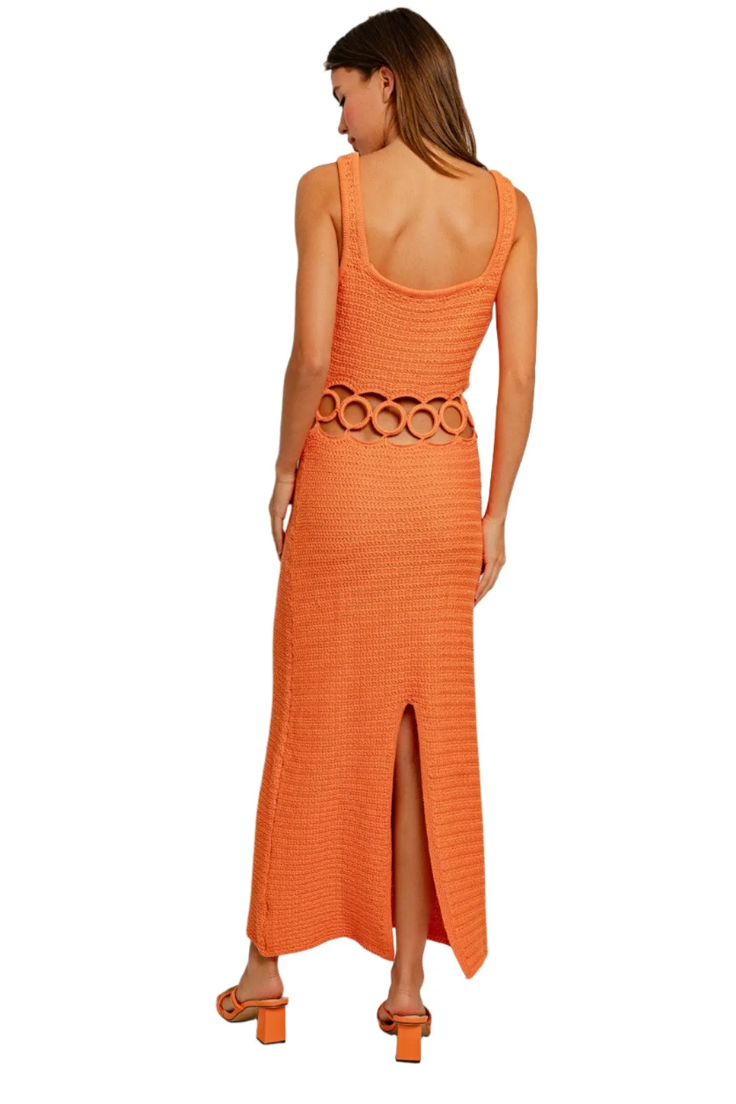 SQUARE NECK SLEEVELESS CROCHET MIDI DRESS