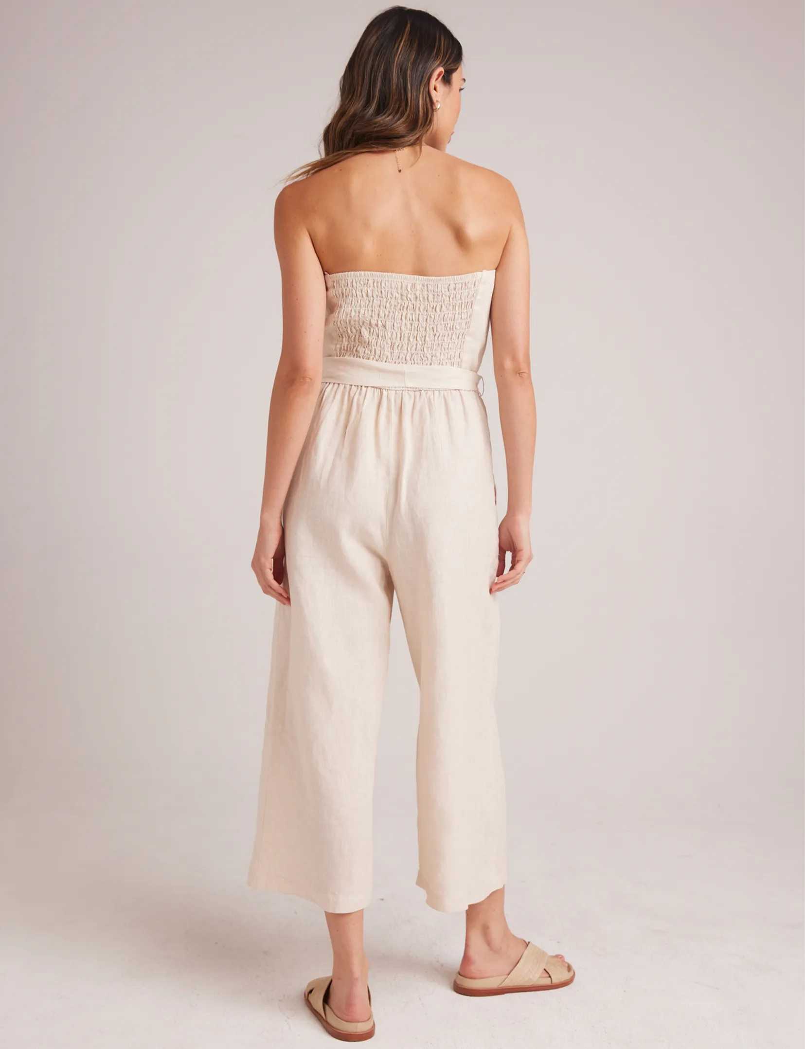 Strapless Smocked Jumpsuit, Samba Tan