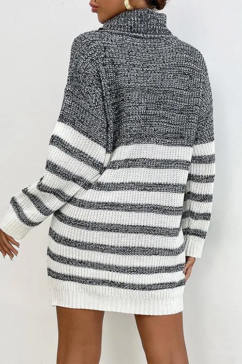 Stripe Gradient Turtleneck Sweater Dress