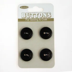 Sullivans Round Button 4pc, Black- 15mm