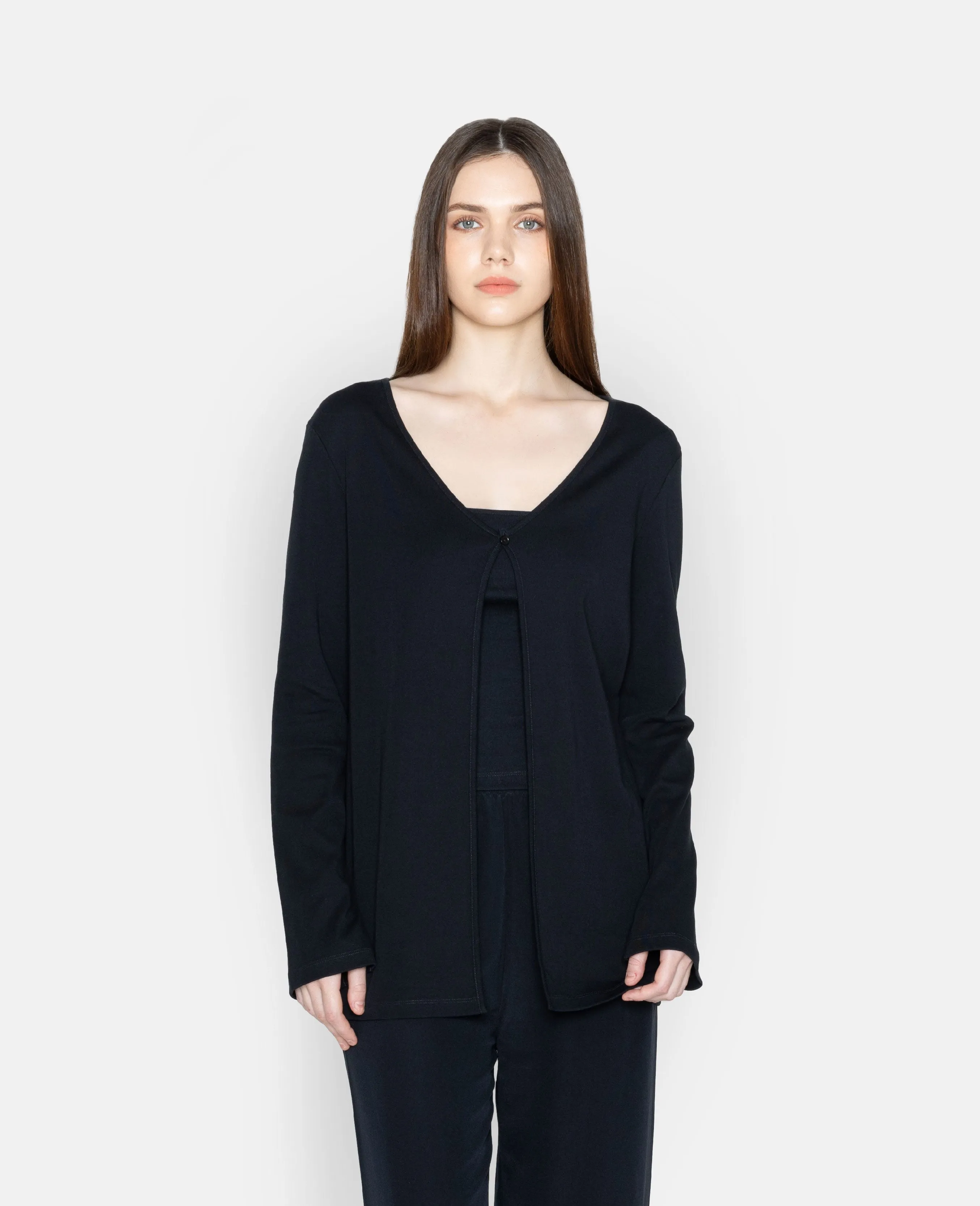 Supima Single Button Ribbed Cardigan