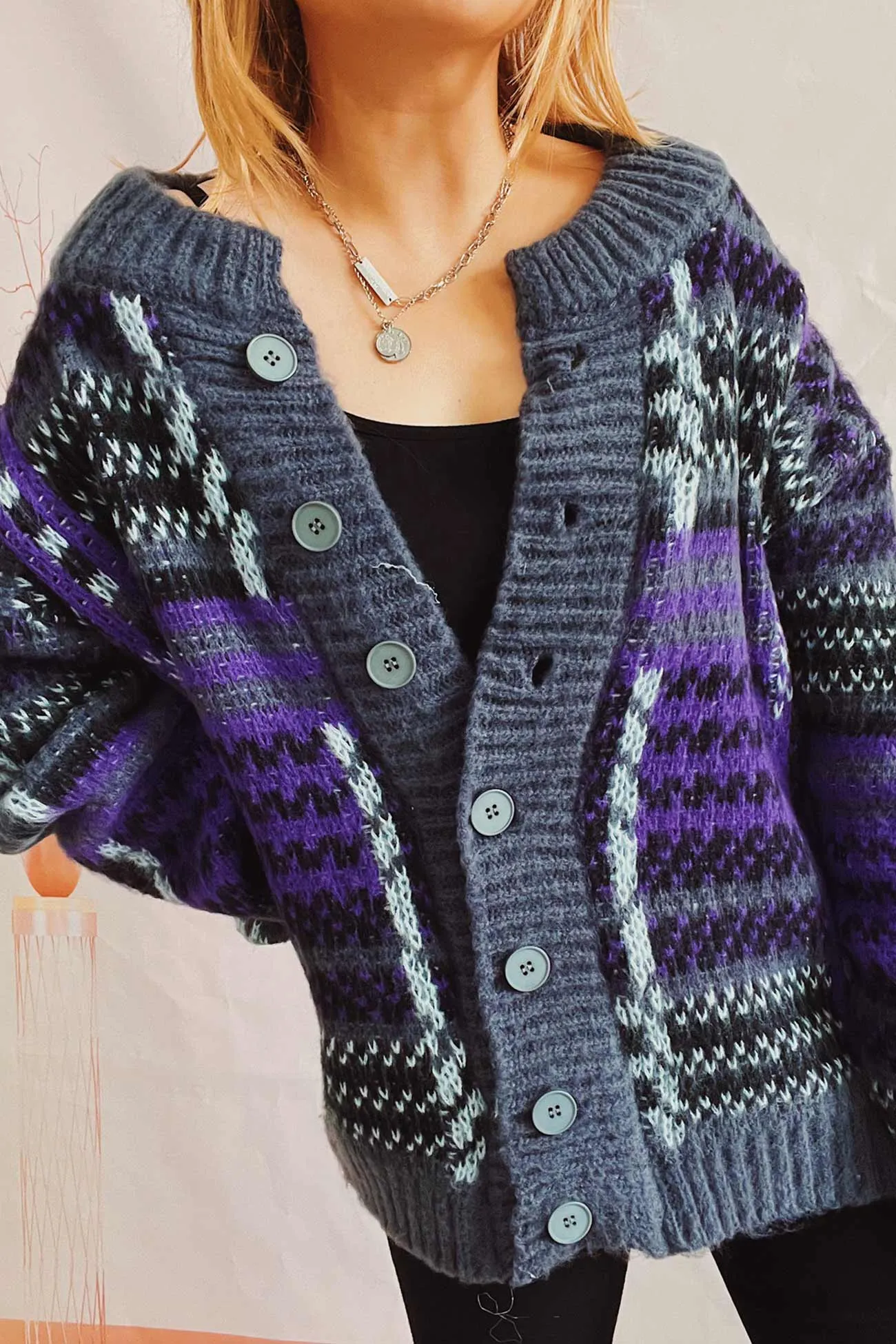 Vintage Contrast Striped Cardigan