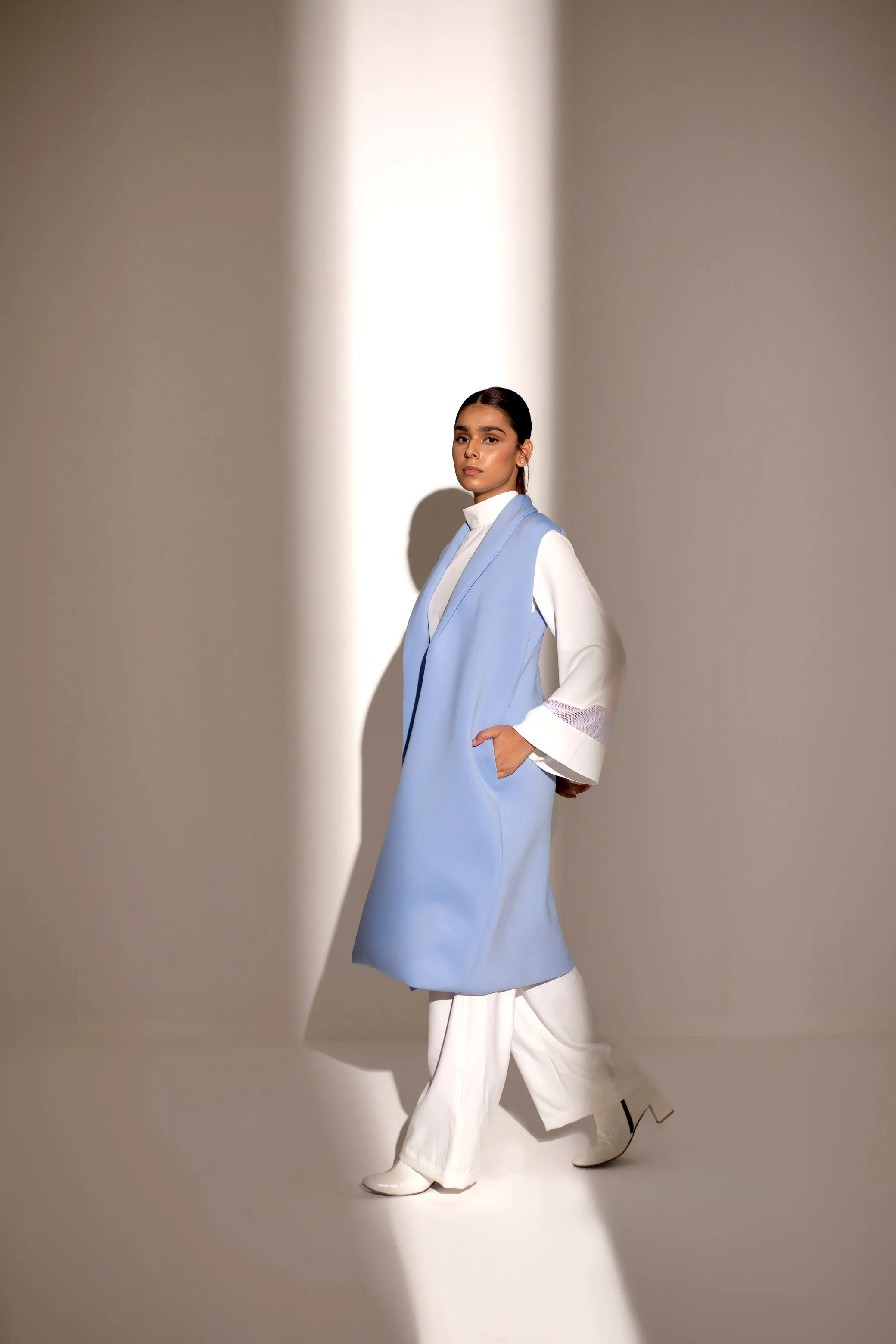 White and Blue Women's Winter Workwear Coat Co-ord Set