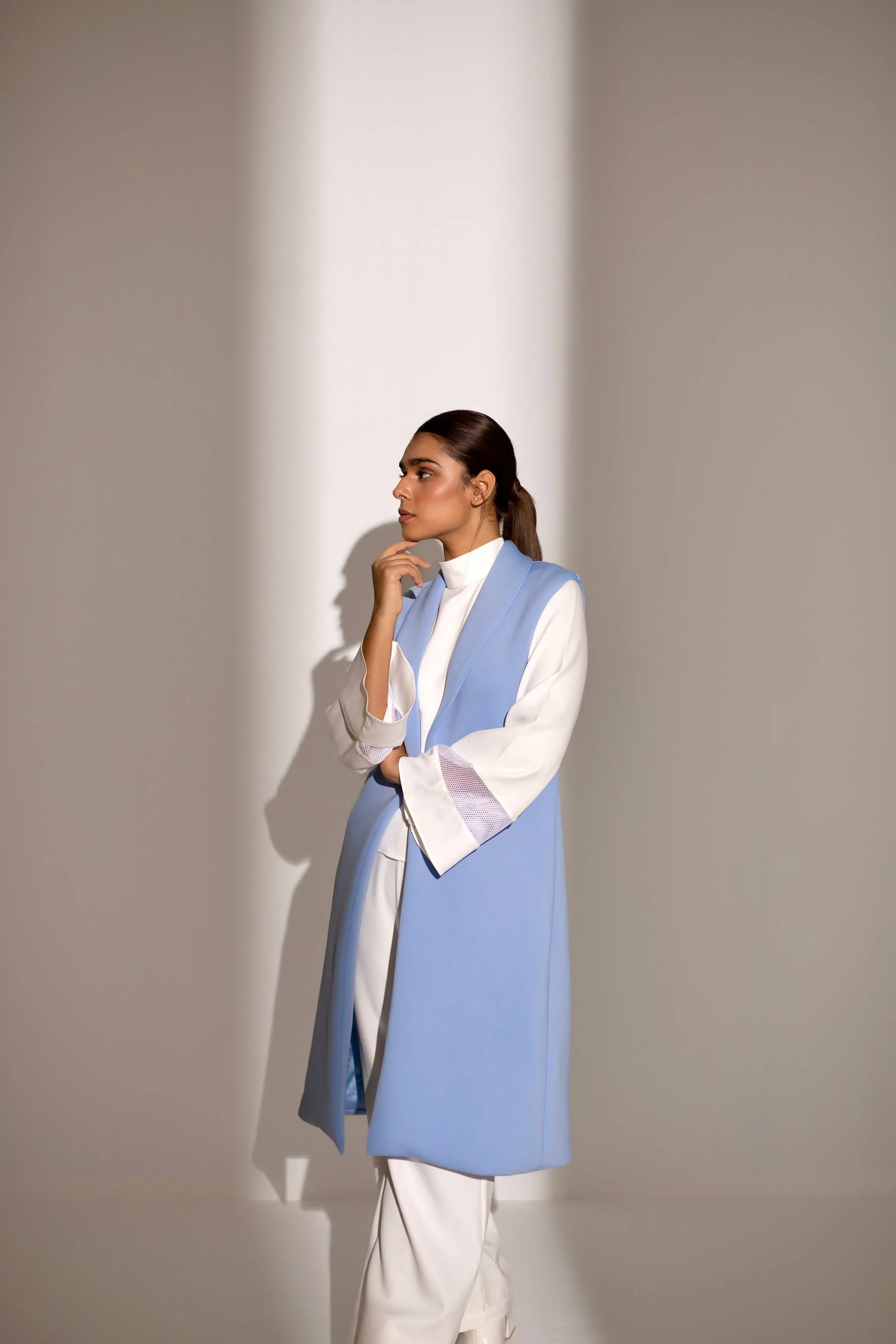 White and Blue Women's Winter Workwear Coat Co-ord Set