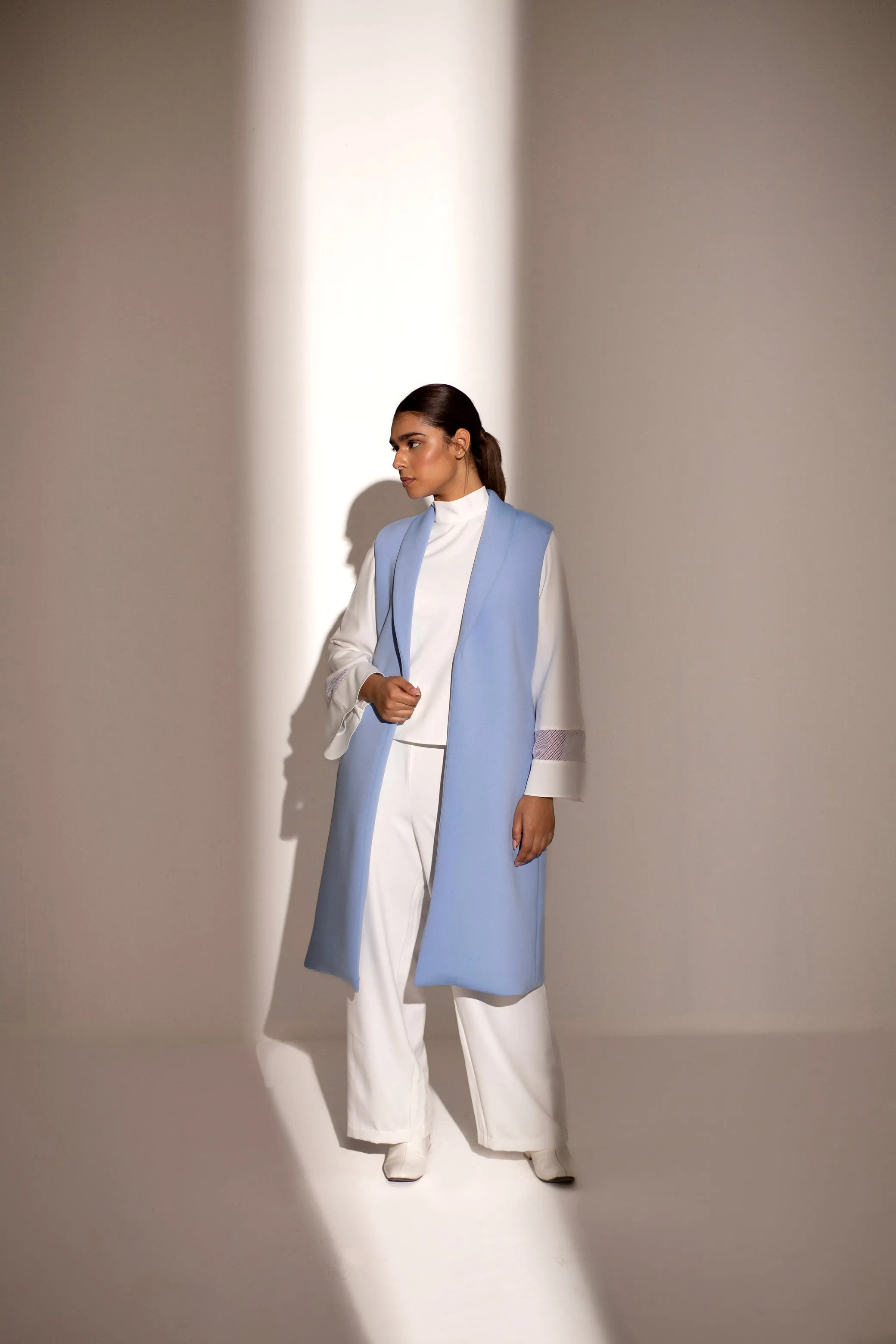 White and Blue Women's Winter Workwear Coat Co-ord Set