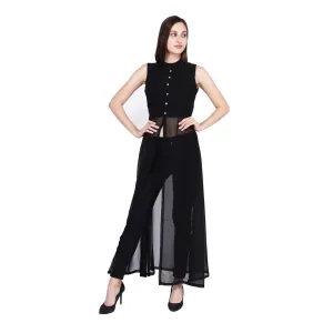 Women Black Solid Georgette Maxi Dress