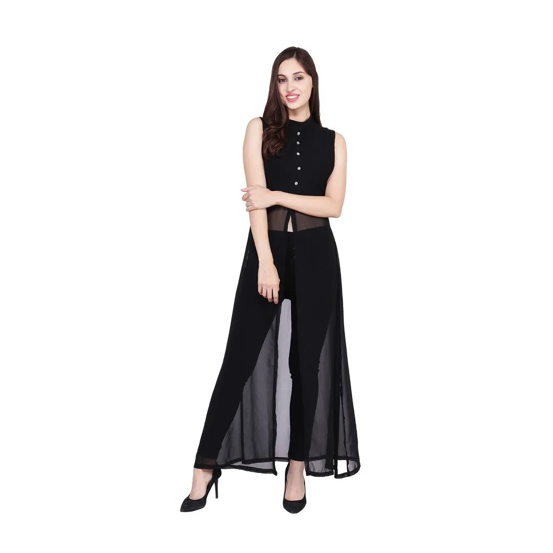 Women Black Solid Georgette Maxi Dress