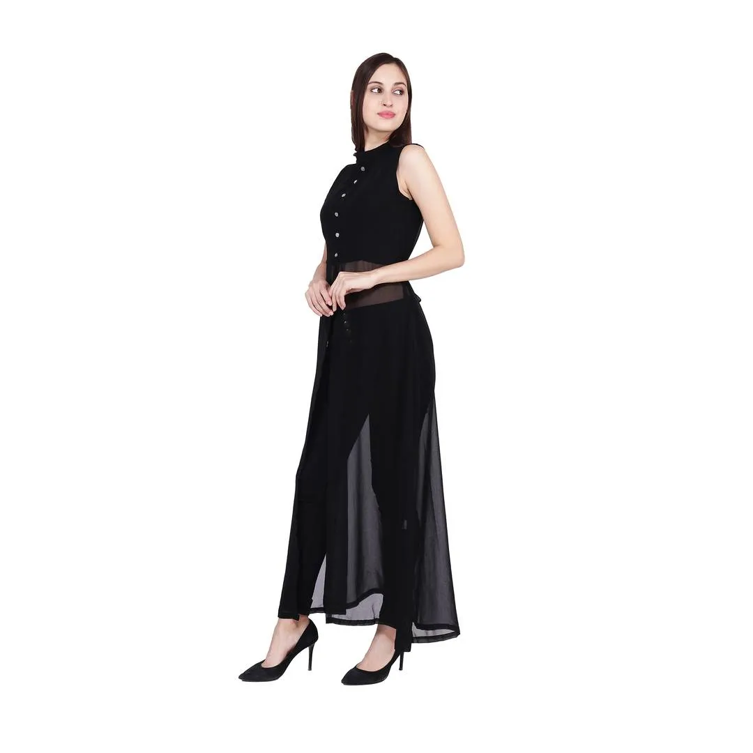 Women Black Solid Georgette Maxi Dress